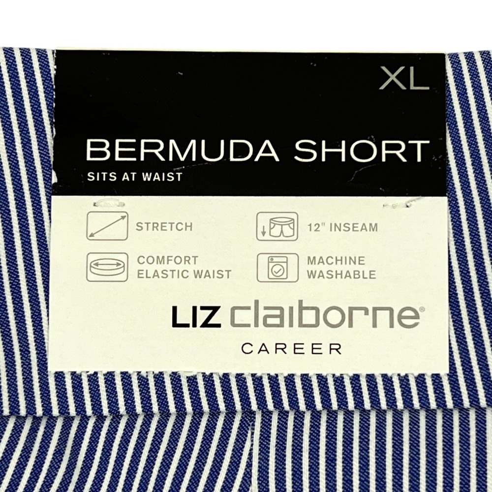 Liz Claiborne Bermuda Shorts XL Blue White Stripe Gold Button Nautical Pull-On - Picture 4 of 10
